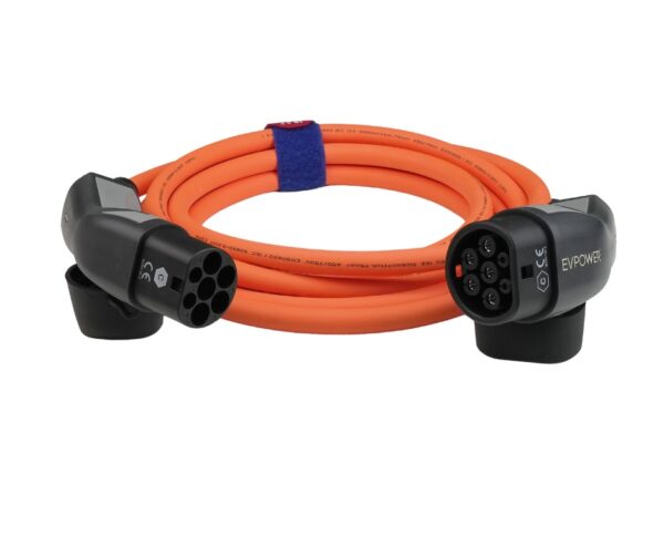 Type 2 to Type 2 Lead (3P/1P 22kW/32A) with charging light 5m (Hi vis orange cable)