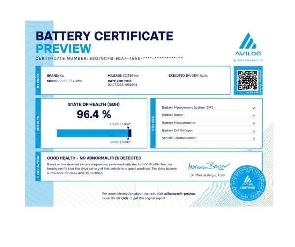 AVILOO Battery Health Flash Test Service (in-house)